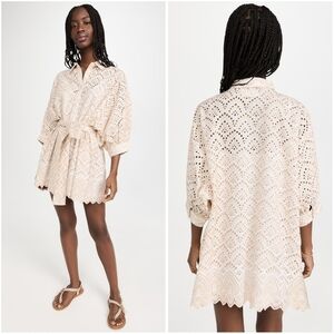 Sundress Florine Short Dress Gold Metallic Eyelet M/L No Belt
